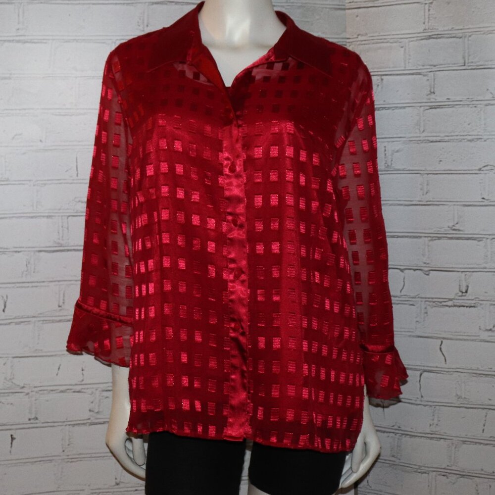 ❤️✨👠 Red Satin Blouse + Undershirt · Notations · Size XL